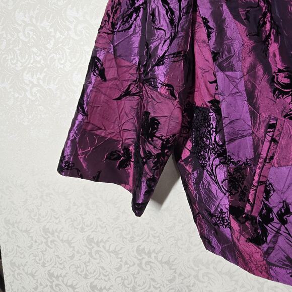 Susan Graver Patchwork Satin Burnout Velvet Jacket sz 2X Purple Black Cocktail - Picture 4 of 16